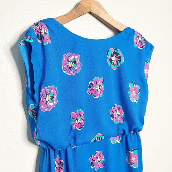 Lilly Pulitzer Sleeveless Blue Pink Floral Blouson Dress Women’s Size Large‎ - Picture 2 of 11